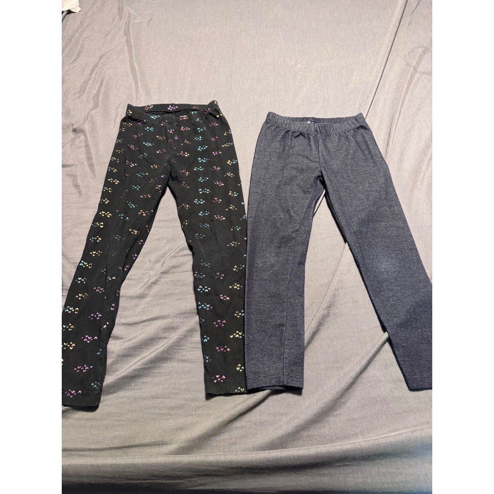 Cat & Jack Girls Leggings Bundle 2pk Hearts Black Gray Size S 6/7